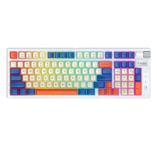 T-Wolf T70 Tri Mode Hotswappble RGB Mechanical Gaming Keyboard - White Blue T-Wolf T70 Tri Mode Hotswappble RGB Mechanical Gaming Keyboard - White Blue